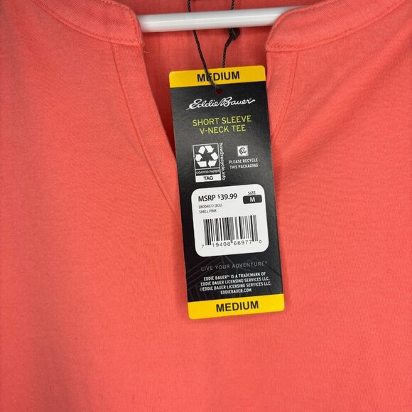 EDDIE BAUER NEW Short Sleeve V-Neck Tee Womens M Shell Pink - Picture 6 of 7